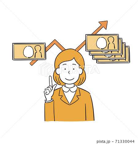 お金を増やす会社員女性のイラストのイラスト素材