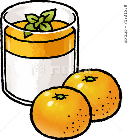 食べ物イラスト素材 オレンジムースとみかんの手描きベクターイラストのイラスト素材