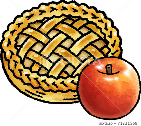 食べ物イラスト素材 アップルパイとりんごの手描きベクターイラストのイラスト素材