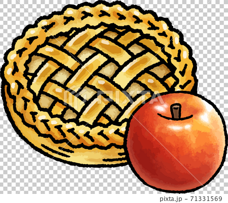食べ物イラスト素材 アップルパイとりんごの手描きベクターイラストのイラスト素材