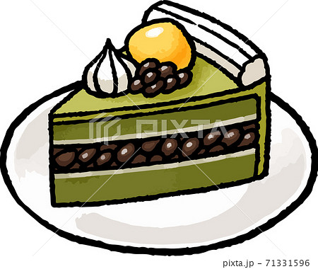食べ物イラスト素材 抹茶ケーキの手描きベクターイラストのイラスト素材