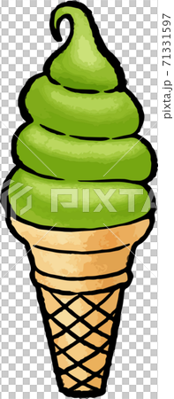 【食べ物イラスト素材】抹茶のソフトクリームのの手描きベクターイラスト 71331597