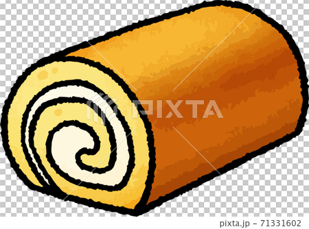 【食べ物イラスト素材】プレーンのロールケーキの手描きベクターイラスト 71331602