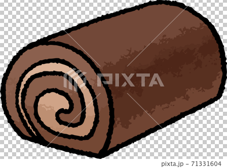 【食べ物イラスト素材】チョコレートのロールケーキの手描きベクターイラスト 71331604