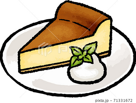 【食べ物イラスト素材】ベイクドチーズケーキの手描きベクターイラスト 71331672