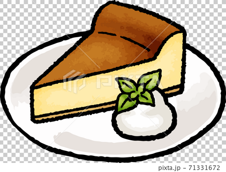 食べ物イラスト素材 ベイクドチーズケーキの手描きベクターイラストのイラスト素材