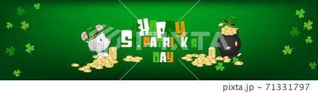 he Rat playing with cauldron , coins ,clovers and hat to event. Happy St. Patrick's Day of vector illustration. 71331797