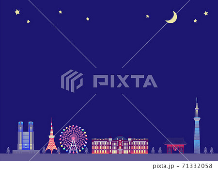 背景にそのまま使える東京の街並み（夜景・イルミネーション） 71332058