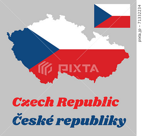 Map outline and flag of Czech Republic, with name text Ceske republic. Map outline and flag of Czech Republic, with name text Ceske republic. 71332234