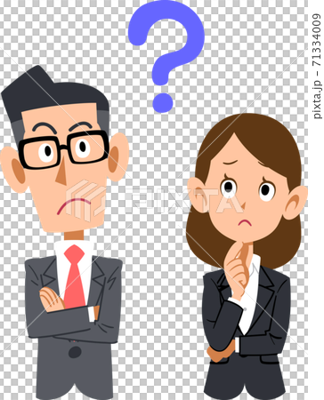 Upper body of male and female business people with doubts 71334009