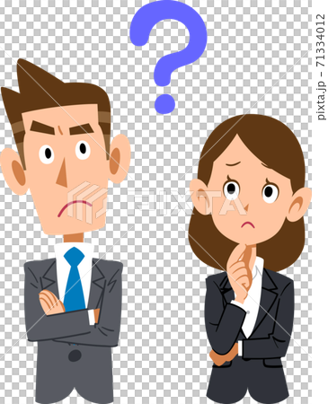 Upper body of male and female business people with doubts 71334012