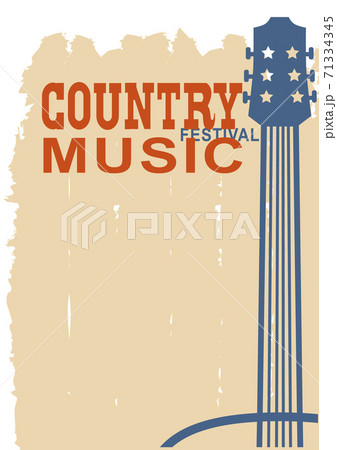 Country music poster with acoustic guitar and text. vector Grunge background for text 71334345
