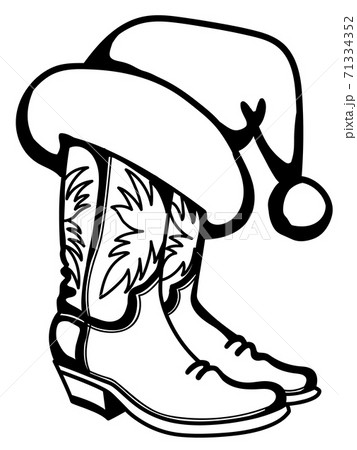 Cowboy Christmas traditional boots and Santa hat isolated on white background. Vector printable graphic illustration Cowboy Christmas traditional boots and Santa hat isolated on white background. Vector printable graphic illustration 71334352