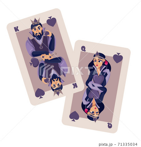 Cartoon Color Characters King and Queen of Spades Suit Concept. Vector Cartoon Color Characters King and Queen of Spades Suit Concept. Vector 71335034
