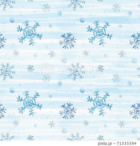 Seamless pattern with blue watercolor snowflakes and snowballs 71335394