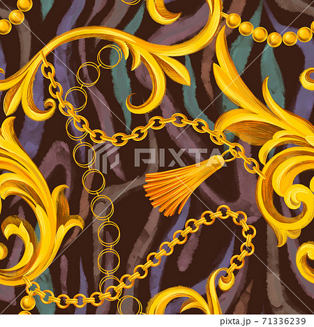 Zebra skin texture mixed with Baroque frame. Seamless pattern. 71336239