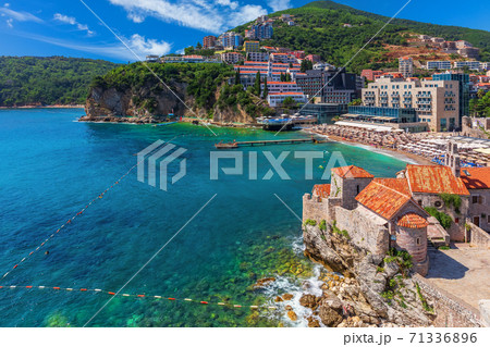 Buildings on the coast of Budva, view from the Citadel. Montenegro 71336896