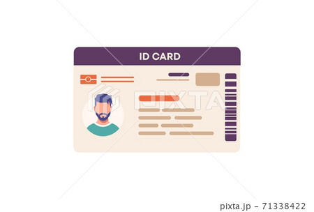 ID card character template. Secure pass identification card with personal information with photo and signature. 71338422
