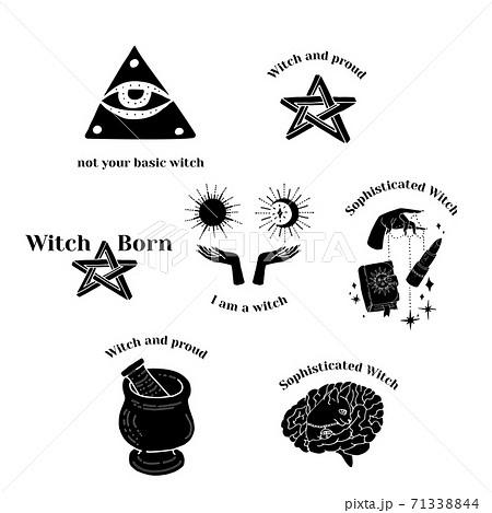 Set of black silhouettes witchcraft and magic items and scenes. Set of black silhouettes witchcraft and magic items and scenes. 71338844