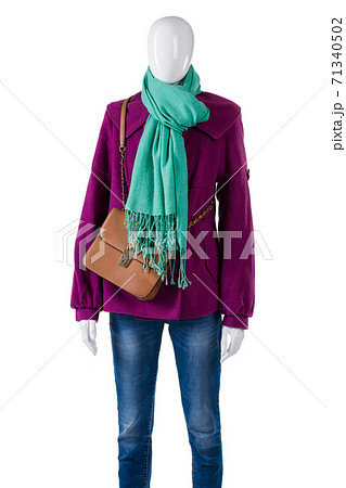 Turquoise scarf with purple coat. Turquoise scarf with purple coat. 71340502