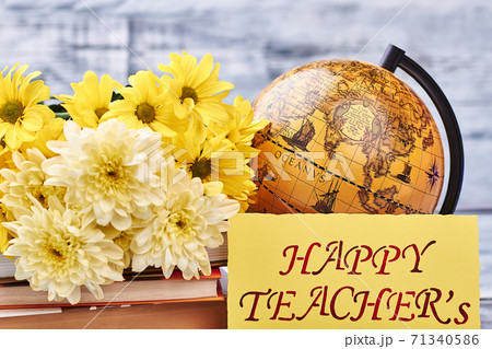 Teacher's Day card and globe. Teacher's Day card and globe. 71340586