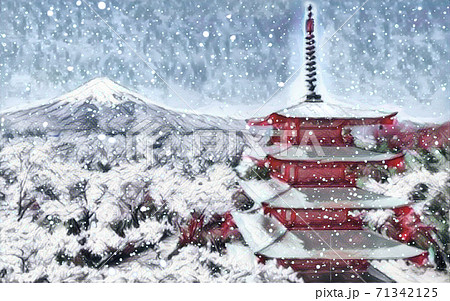 俊兼vintageイヤリング　五重塔と富士山　雪景色　冬     toshika