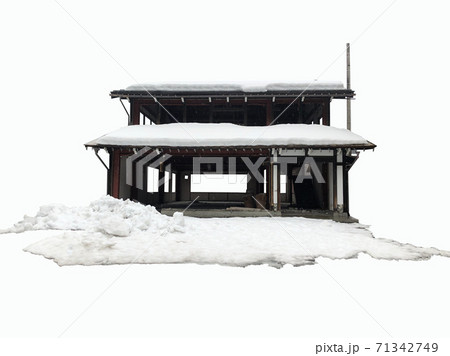 Front view of garage cover with snow in winter on white background Front view of garage cover with snow in winter on white background 71342749