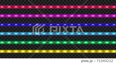 Realistic LED strip set. Colorful glowing illuminated tape decoration Realistic LED strip set. Colorful glowing illuminated tape decoration 71343212