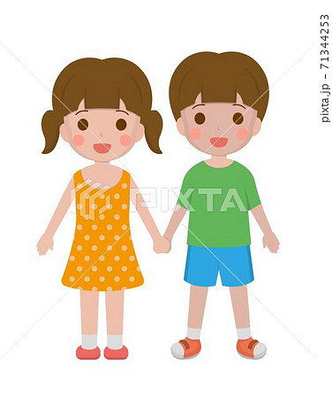 2 little kids boy girl holding hands smiling... - Stock Illustration  [71344253] - PIXTA