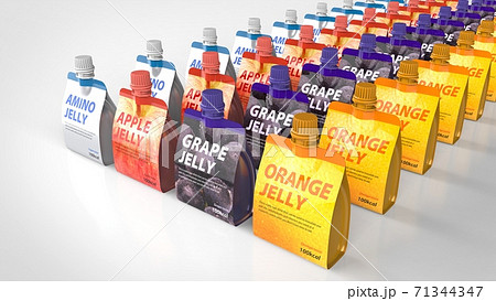 Spout pouch 4 flavors multiple 3d rendering Spout pouch 4 flavors multiple 3d rendering 71344347
