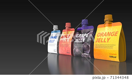 Spout pouch 4 flavors black background right 3d 71344348