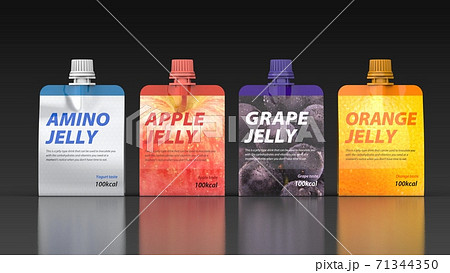 Spout pouch 4 flavors front black background 3d 71344350