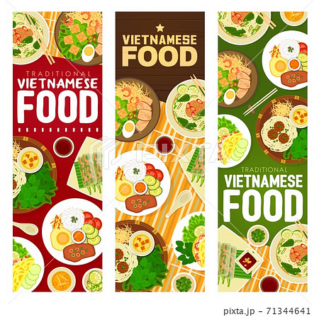 Vietnamese food restaurant meals vector banners Vietnamese food restaurant meals vector banners 71344641