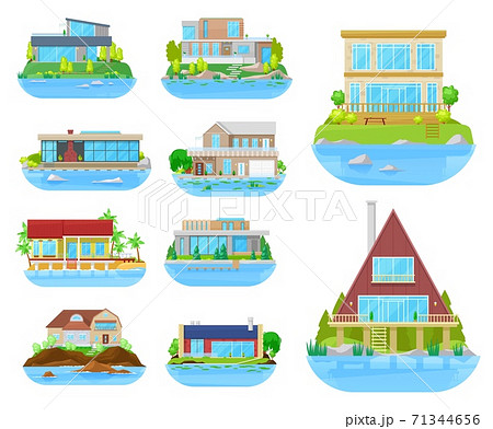 Beach house building icons of home, villa, cottage Beach house building icons of home, villa, cottage 71344656