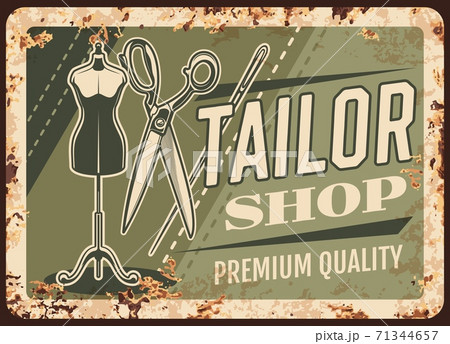 Tailor shop metal plate rusty, sewing dressmaking Tailor shop metal plate rusty, sewing dressmaking 71344657