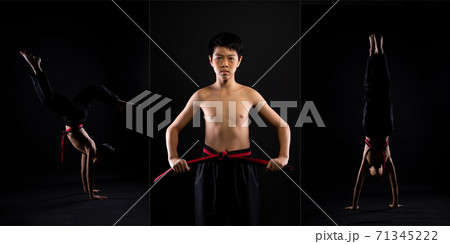 TaeKwonDo Karate teenager athlete kick punch black background isolated TaeKwonDo Karate teenager athlete kick punch black background isolated 71345222