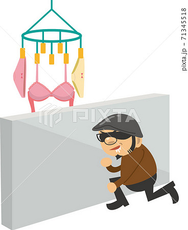 女性用下着を狙っている泥棒のイメージイラストのイラスト素材