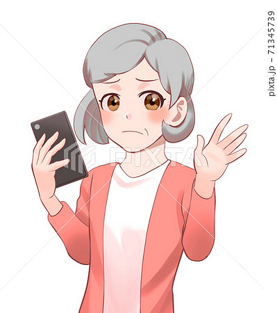 スマホが使いこなせないシニア おばあちゃんのイラストのイラスト素材