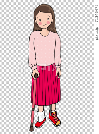 短下肢装具を付けて杖歩行する女性 71346473