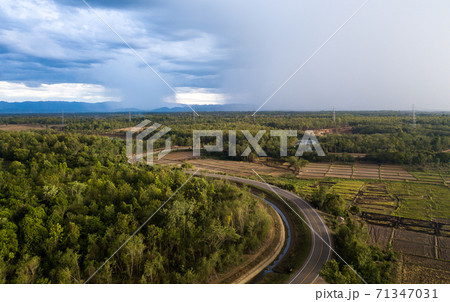 thunder storm sky Rain clouds on countryside road thunder storm sky Rain clouds on countryside road 71347031