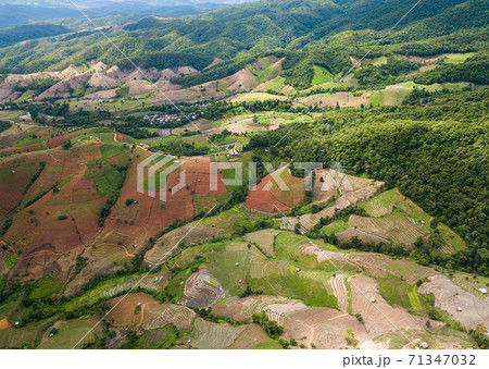 Top view Terraced rice field at Mae Cham Chiangmai 71347032