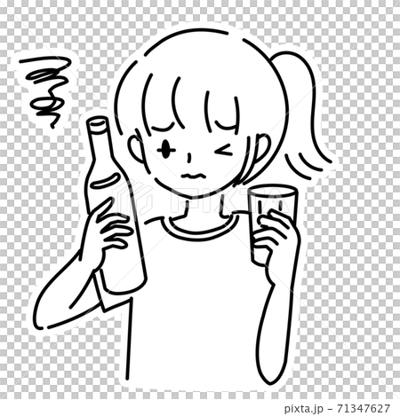 飲み物を飲んでまずい表情をする女性のイラストのイラスト素材
