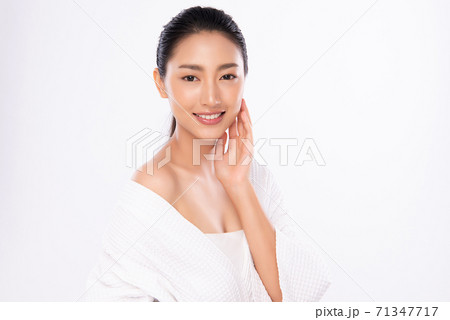 Beautiful young asian woman with clean fresh skin on white background, Face care, Facial treatment, 71347717