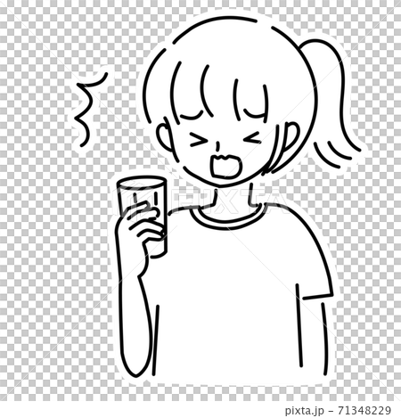 Illustration of a young woman surprised with a drink Illustration of a young woman surprised with a drink 71348229