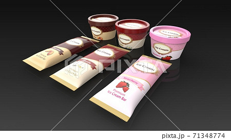 ice cream cup and bar 3 flavors black background 71348774
