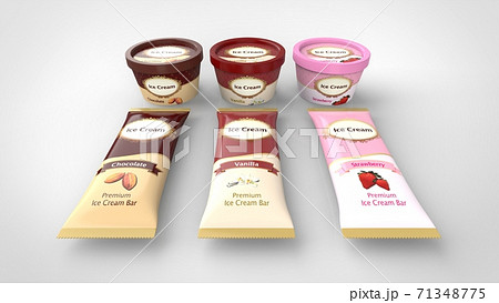 ice cream cup and bar 3 flavors front 3d rendering 71348775