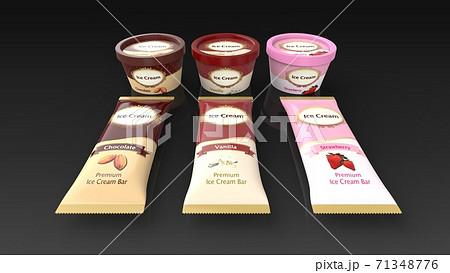 ice cream cup and bar 3 flavors front black 71348776