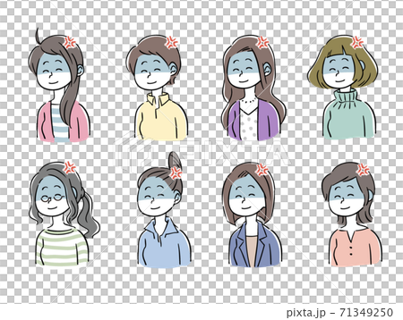 手描き風 静かに怒る女性 セットのイラスト素材