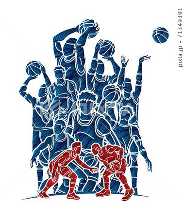 Group of Basketball players action cartoon graphic vector 71349391