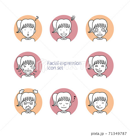 色々な表情をする女の子のシンプルなアイコンのセットのイラスト素材